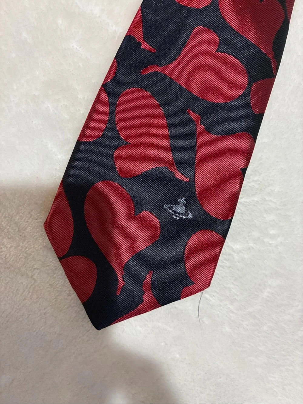 Vivienne Westwood Red and Black Heart Motif Silk Tie